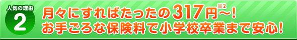 【人気の理由2】月々にすればたったの317円(※2)〜!お手ごろな保険料で小学校卒業まで安心!