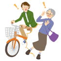 自転車でお年寄りとぶつかり、加害者に、のイラスト