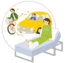 自転車で車と接触し、ケガ、のイラスト