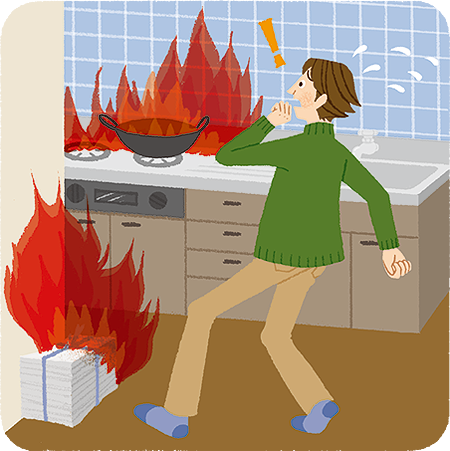アパートのガス器具操作を誤り、ガス爆発、のイラスト