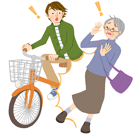 自転車でお年寄りとぶつかり、加害者に、のイラスト